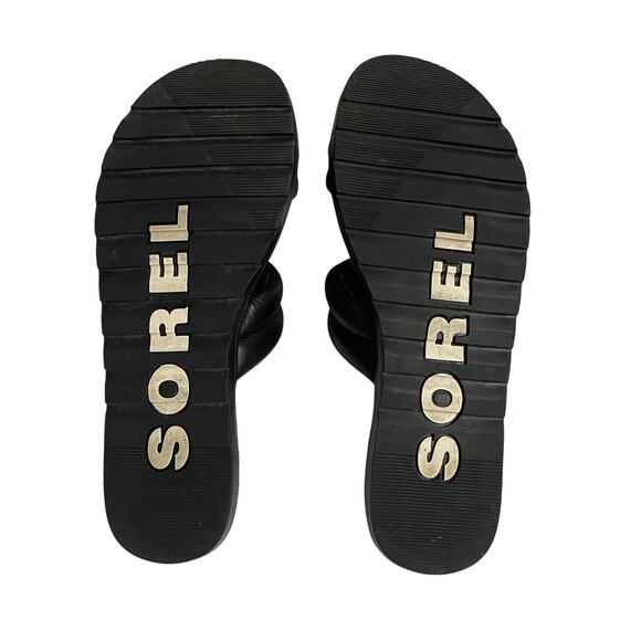 SOREL Ella II Puff Slide Sandal Black Leather US 9 Summer Strappy - Picture 7 of 9